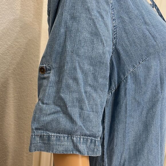 Philosophy Medium Tercel Lace Up Dress Mini Light Wash Denim 3/4 Roll Up Sleeve - Picture 6 of 13